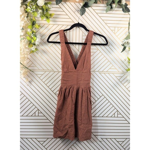 ABERCROMBIE & FITCH Women's Linen Scrunchie Strap Skort Brown Cross Back XS - Picture 1 of 9